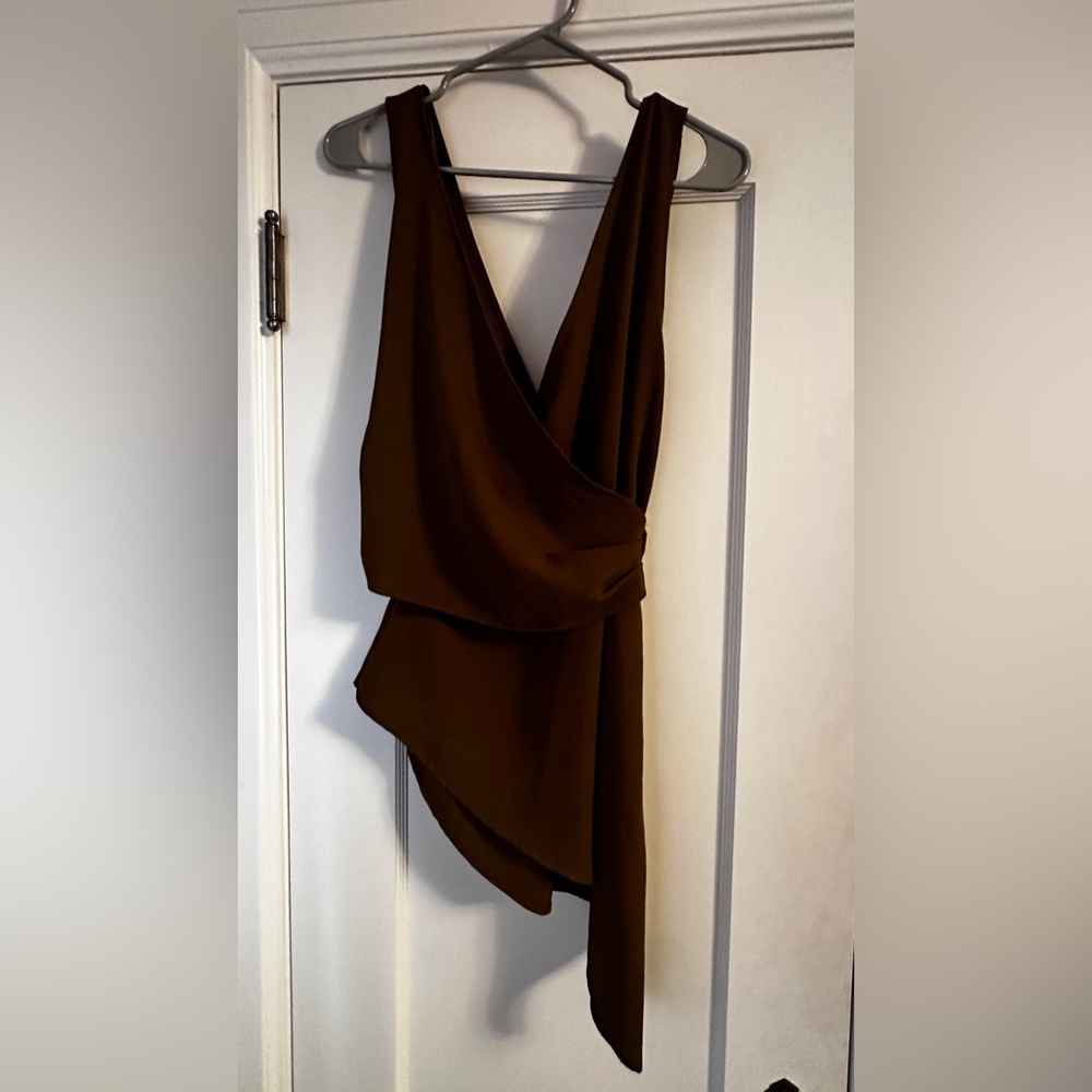 Zara Mustard Yellow/Brown Asymmetric Draped Sleeveless Top (S)